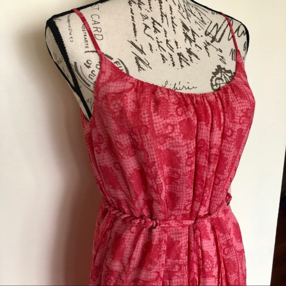 Rachel Roy Maraschino Pink Rose Flowy Spaghetti Strap Mini Ruffle Dress NWT - Picture 4 of 6